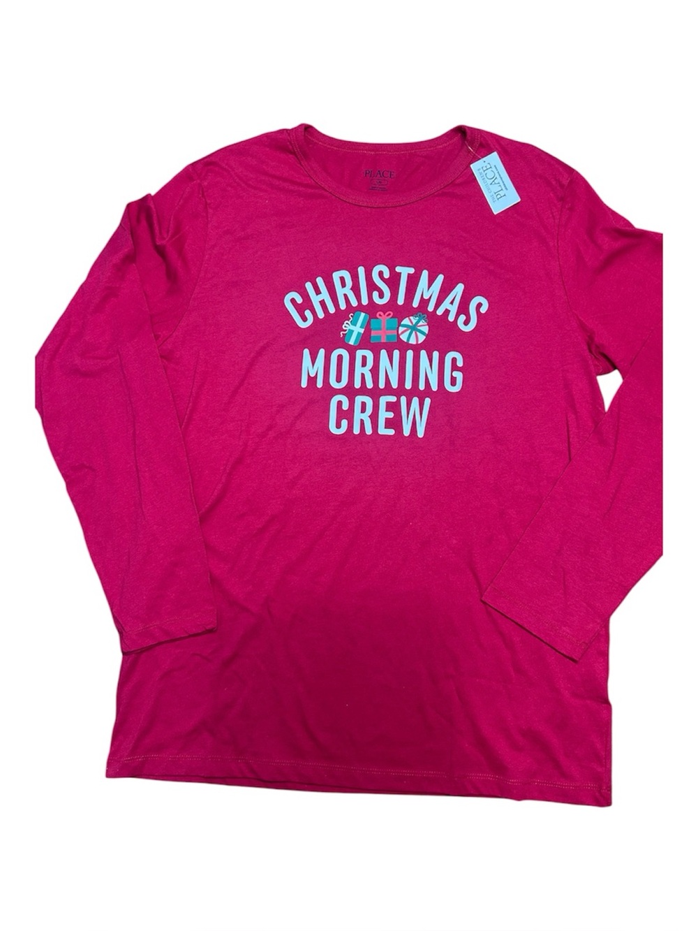 PJ Place Christmas Morning Crew Graphic Knit Crew Neck Top, Size L